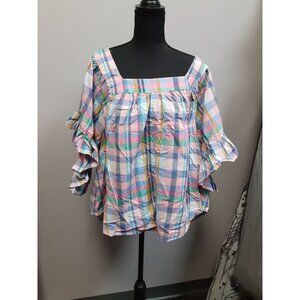 Terra & Sky Plus Peasant Top Size 1X 16W-18W NWT